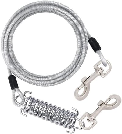 Heavy Duty hondenbindkabel, outdoor hondenriem met veer, geen wirwar, hondenloper voor tuin staaldraad hondenkabel met duurzame superieure clips, hondenkettingen riem voor grote honden buiten, zilver,1.2m