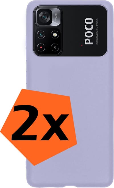 Hoes - 2 Stuks - Geschikt voor Xiaomi Poco M4 Pro 5G - Sterk & Shockproof - Case Siliconen - Back Cover - Telefoon Hoes - Lila