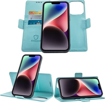 Geschikt voor iPhone 14 Pro Book Case Hoesje - Uitneembaar Hoesje - Magnetische Sluiting - Portemonnee Baby Blauw