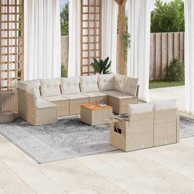 vidaXL - 10-delige - Loungeset - met - kussens - poly - rattan - beige