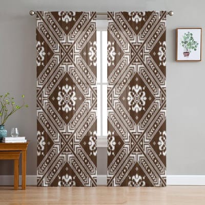 Ukrainse volksornament Etnische transparante gordijnen voor woonkamer Transparante tule raamgordijn Slaapkamer Keuken Decor Sluier Gordijnen 135W x 114H(cm)