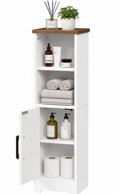 Signature Home Badkamerkast Smal – Hoekkast met 2 Verstelbare Planken – Vrijstaande Opbergkast voor Kleine Ruimtes – Wit/Walnoot - 21 x 21 x 78 cm