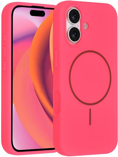 TUNIQ telefoonhoesje voor Apple iPhone 16 - MagSafe siliconen backcover - Felroze