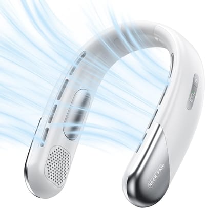 Draagbare nekventilator, verkoelende nekkoeler, verstelbare nekband, oplaadbaar, geschikt voor buiten- en sportgebruik - wit