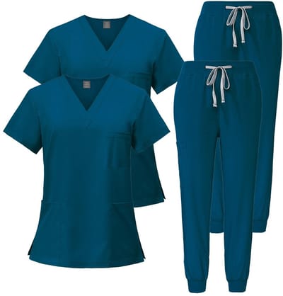 Dailygoods- Scrubs Set 2 Stuks - Medische Werk Uniformen - V-hals Korte Mouwen - Sneldrogend/Zweet-absorberend - Geschikt voor Beide Geslachten - Hoogwaardige Stof