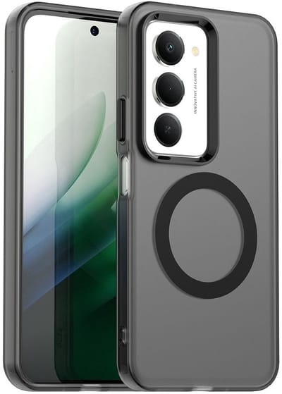 MagSafe Compatibel Backcover Hoesje Geschikt voor Xiaomi Redmi 15 5G - Zwart & Semi-Transparant Design - Stijlvol & Goede Bescherming