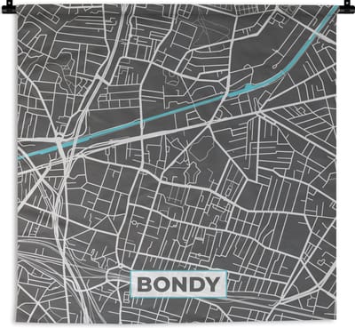 Wandkleed - Wanddoek - Bondy - Frankrijk - Kaart - Stadskaart - Plattegrond - 180x180 cm - Wandtapijt