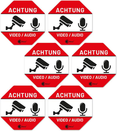 6x Camerabewaking Sticker 'Aandacht Toezicht' - 4.5 cm Rood Wit - Weerbestendige Zelfklevende Informatiefolie