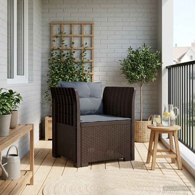 vidaXL - Eén-zits - Fauteuil - met - Kussens - Rieten - Look - PP - Bruin