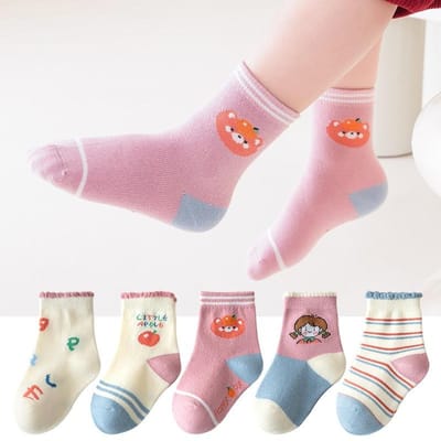 5 Paren Babysokken Kinderen Cartoon Lente Herfst Dier Kinder Sokken Meisjes Schattig Jongen Peuter Sokken 1-12 Jaar 9-12 Years (21-23cm) white