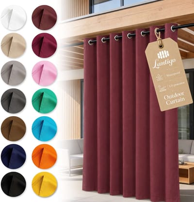 Lantigo Buitengordijn Bordeaux 155x180 cm waterdicht | Tuingordijn privacy pergola overkapping ringen embrasse