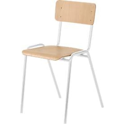 Stapelstoel Ceha® CS 3, stapelbaar tot 15 eenheden, zonder armleuningen, multiplex & gepoedercoat stalen buis, B 385 x D 390 x H 490 mm, beuken/lichtgrijs