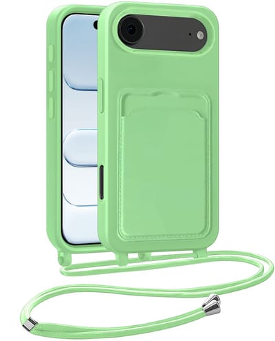 Hoesje Geschikt voor iPhone Air Hoesje Met Telefoonkoord en Pasjeshouder Siliconen - Hoes Geschikt voor iPhone Air Hoesje Met Kaarthouder Case - Groen
