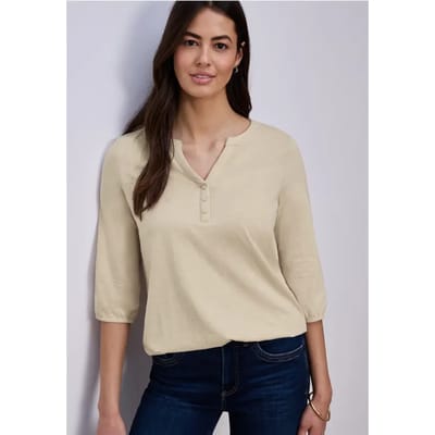 Shirt met 3/4-mouwen, split neck en knopen