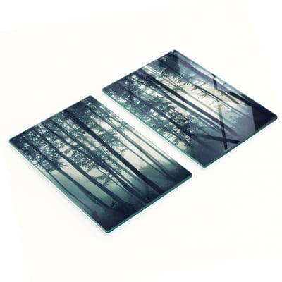 Set van twee decoratieve glazen keukenplanken, bos in de mist, 2x40x52 cm