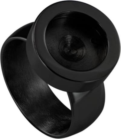 Quiges - RVS Dames Mini Munt Ring Zwart - SLSR00916 - Maat 16