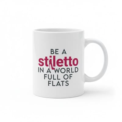 Inspirerende Tekst Mok 330 ml – “Be a Stiletto in a World Full of Flats” Koffie- & Theebeker Cadeau