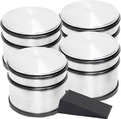 RVS deurstopper met rubberen bescherming + gratis deurwig zwart - 9 x 7.5 cm - 1.1 kg