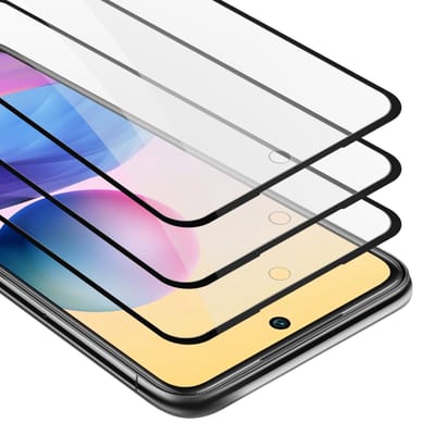 Cadorabo 3x Screenprotector geschikt voor Xiaomi RedMi NOTE 10 5G / POCO M3 PRO 5G Volledig scherm pantserfolie Beschermfolie in TRANSPARANT met ZWART - Getemperd (Tempered) Display beschermend glas in 9H hardheid met 3D Touch