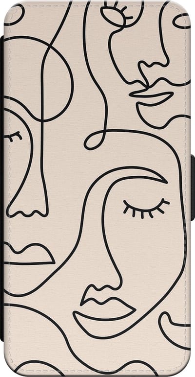 Leuke Telefoonhoesjes - Bookcase hoesje geschikt voor iPhone 14 bookcase leer - Abstract faces - Abstract faces - Wallet case met pasjeshouder - Print / Illustratie - Beige