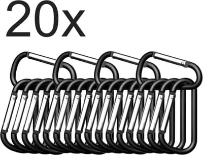20x Aluminium Karabijnhaak - 5 cm - 4mm - Karabiner - Musketonhaak - Karabijnsluiting - Karabijnhaken klein - Zwart met Zilverkleur - Tas - Sleutelhanger - Zakmes - Camping - Ophangen - 20 stuks