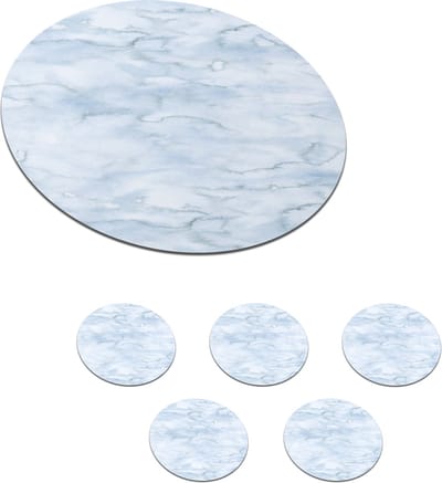Onderzetters voor glazen - Rond - Patronen - Waterverf - Grijs - Marmer - 10x10 cm - Glasonderzetters - 6 stuks