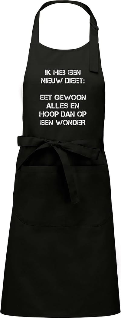 Mijncadeautje Schort - Ik heb een nieuw dieet - opdruk wit - mooie en exclusieve keukenschort - zwart