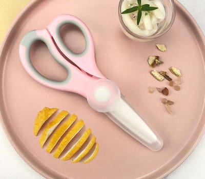 Without Lemon - Babyvoeding Schaar - Kindervoeding - Keukenschaar - Voedsel snijder - Keramisch - Antiroest - Roze