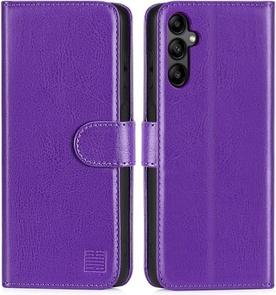 Geschikt voor Samsung Galaxy A15 4G/5G - Kaartsleuven - Magnetische Sluiting en Ingebouwde Standaard- Portemonnee PU Lederen Flip Hoesje - Paars