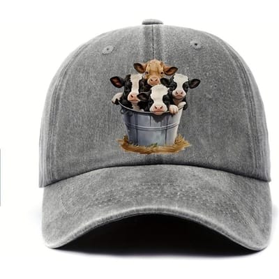 Casquette de baseball mignonne à motif vache avec bord réglable pour la protection solaire en extérieur et casquette style duckbill décontractée adaptée aux hommes et aux femmes Adjustable gray