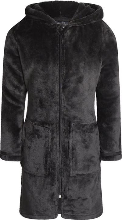 Charlie Choe badjas kind - kinderbadjas met rits & capuchon - zwart/donkergrijs - fleece - 92/98