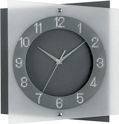 AMS W9323 - Klok - Analoog - Cijfers - Stil uurwerk - Vierkant - Natuursteen - Glas - 31x31x6 cm - Grijs Antraciet