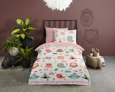 Good Morning dekbedovertrek uilen in boho thema - 1 persoons 140x200/220 cm - Multi - 100% Katoen renforc�