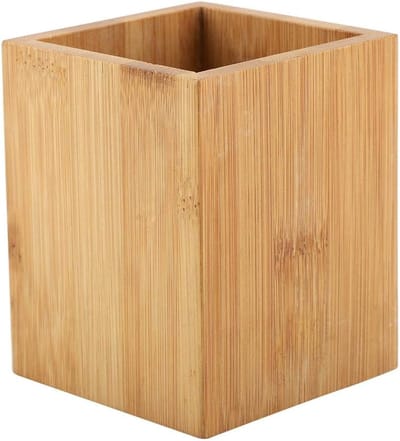 Famanu – Bamboe pennenhouder (8x8x10 cm) – vierkant bureau organizer bakje – ook voor keukengerei