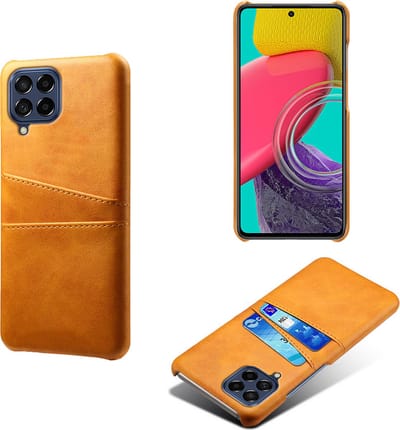MobyDefend Hoesje - Geschikt voor Samsung Galaxy M53 - Lederen Backcover Met Vakjes Pasjes - Cognacbruin