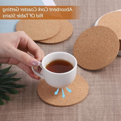 Ronde Kurken Coasters - Herbruikbare Onderzetters voor Glazen, 10cm×3mm, Perfect voor Thuis, Restaurant en Kantoor - 20 Stuks
