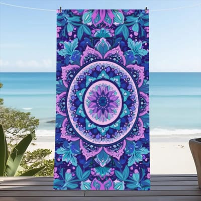 Nieuwe Indiase Mandala Strandlaken Ultra-Zacht Sneldrogend Microvezel Absorberend Badlaken voor Zwemmen Lichtgewicht Reizen Kamperen 70x140cm blue