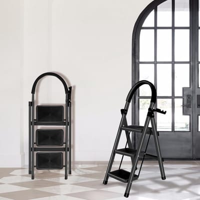 Huishoudladder 4 treden - Vouwladder opvouwbaar - Klusladder thuis - Maximale belasting 200kg - 104 x 57 x 415 cm