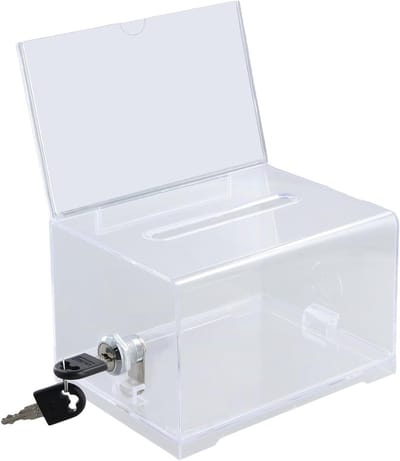 Acryl Donatiebox met Slot, 16 x 12 x 10 cm, Transparante Suggestiebox voor Stemmen en Opmerkingen