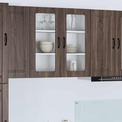 vidaXL - Wandglas - Kasten - PORTO - Bruin - Eiken - 80 - x - 31 - x - 80 - cm - Bewerkt - hout