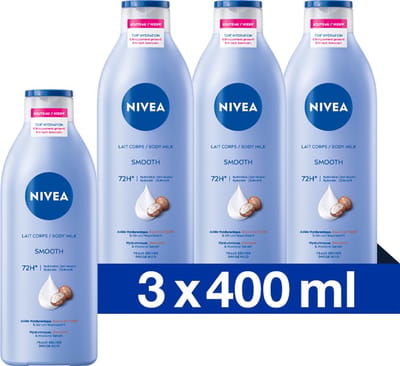 NIVEA Zijdezachte Body Milk - Verzorgend Serum en Sheaboter - Body Melk met 48 uur Hydratatie - Voor Droge Huid - 3x400 ml