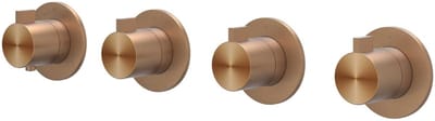 IVY Tribe Afbouwdeel Inbouwthermostaat met 3 Stopkranen Symmetry met Ronde Rozetten - RVS 316 Geborsteld Mat Koper PVD