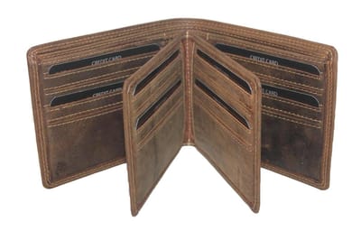 Oi Hunter bruine leren Creditcardhouder met plek voor biljetten / portemonnee voor heel veel pasjes, geen kleingeldvak / heren billfold laag model voor veel creditcards / RFID SAFE / bruin leer / 230H