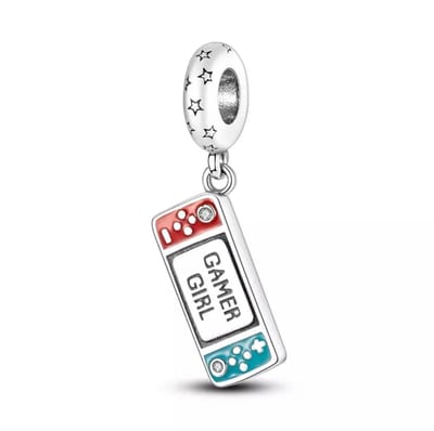 Fler® | Bedel | Past op populaire bedel armbanden (standaard-3mm) | armbandbedel | Gamer Girl Bedel Hangbedel Charm | 925 sterling zilver | Zirkonia | Rood, Blauw & Zwart Emaille | Verjaardagscadeau, Moederdag Geschenk | Valentijn kado