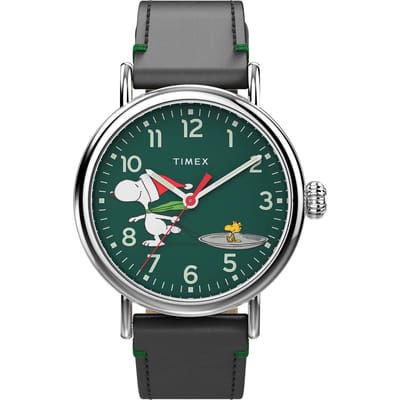 Timex Waterbury Peanuts Snoopy Ice Skating TW2V60200 Horloge - Leer - Zwart - Ø 40 mm