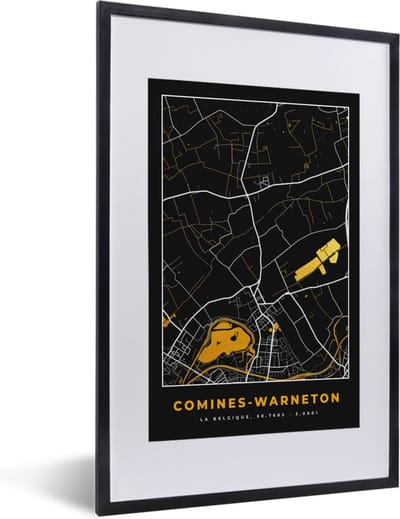 Fotolijst incl. Poster - Comines-Warneton - Plattegrond - Kaart - Goud - Stadskaart - 40x60 cm - Posterlijst