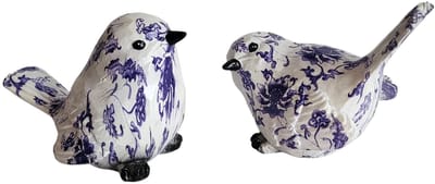 beelden set vogels delftsblauw -12x7x9 cm p stuk - set van 2 polystone