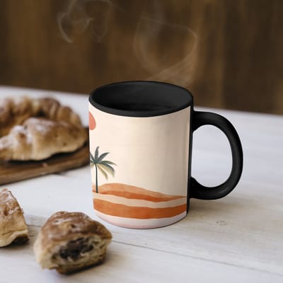 Magische Mok - Foto op Warmte Mokken - Koffiemok - Palmbomen - Abstract - Zon - Heuvels - Magic Mok - Beker - 350 ML - Theemok