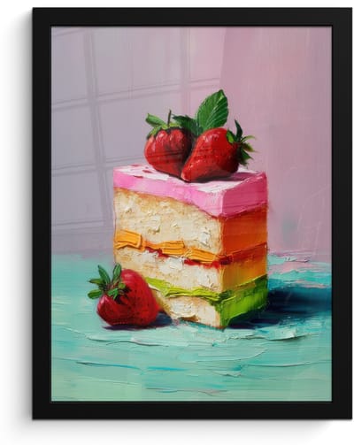 Poster in lijst - Fotolijst 30x40 cm - Posters - Taartje - Aardbeien - Glazuur - Kleurrijk - Posterlijst zwart - Decoratie - Wanddecoratie woonkamer - Muurdecoratie slaapkamer