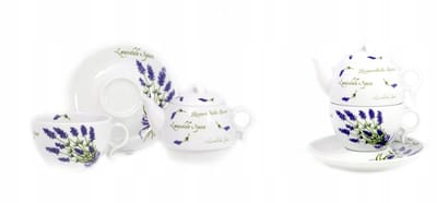 Lubiana Bola Porseleinen Theepot met Kop en Schotel - Lavendel